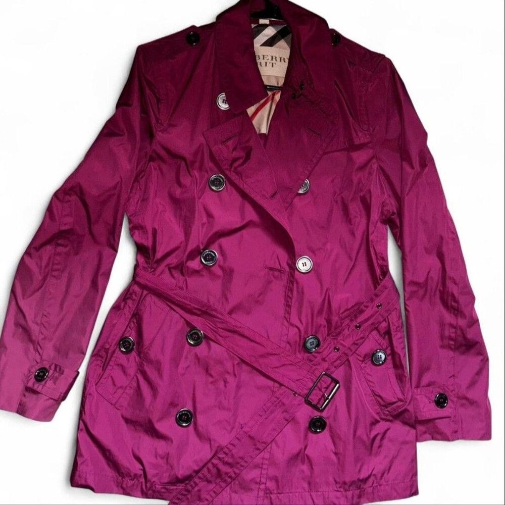 Burberry Brit Coral Pink Trench Coat W Belt Metal Buttons AUTHENTIC WM 10 EUC